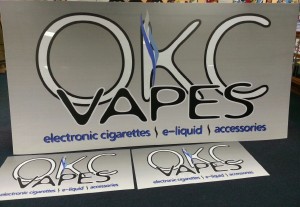 Full sized picture of a digitally printed sign face for OKC Vapes in Norman, Oklahoma.