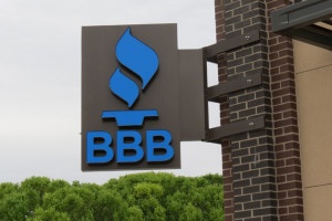 Picture of new blade sign with blue BBB flames and letters.