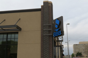 Angled picture of blade sign for the BBB.